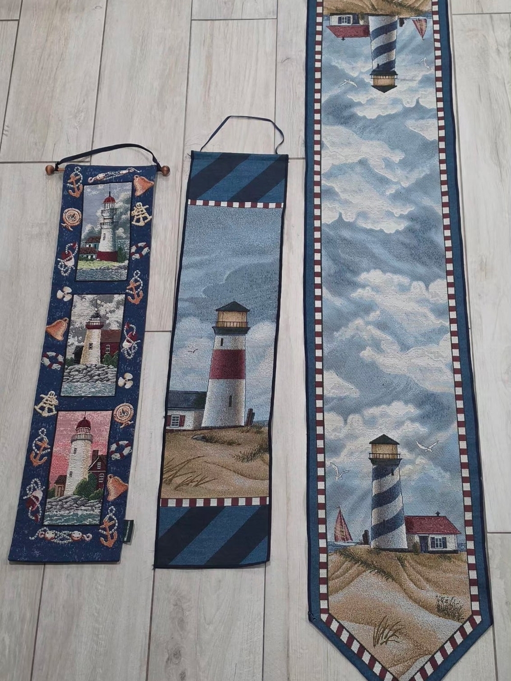 Nautical Lighthouse Tapestry Wall Hangings - Blue, Red, White
